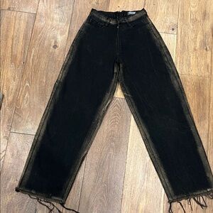 Unique black and brown washed women’s Jeans / Distressed wide leg